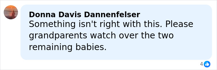 Comment on social media expressing concern for influencer's daughter's passing and urging grandparents to protect remaining children.