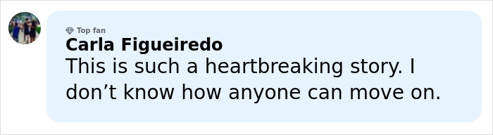 Comment from Carla Figueiredo expressing heartbreak and difficulty moving on after influencer's daughter passed away at Christmas.