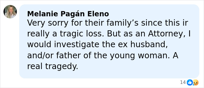 Facebook comment expressing condolences and suggesting an investigation after Italian mother and daughter&rsquo;s fatal Christmas dinner.