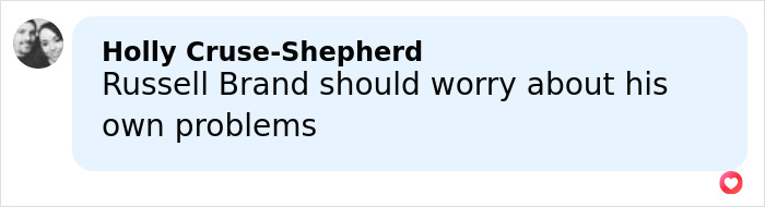 Comment by Holly Cruse-Shepherd about Russell Brand's bitter reaction to ex-wife Katy Perry's relationship with Justin Trudeau.