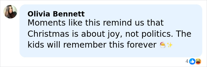 ALT text: Social media comment highlighting Christmas joy amid outrage over Trump&rsquo;s demented comments about bad Santa to kids.