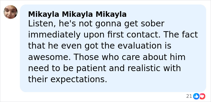 Facebook comment by Mikayla discussing Tylor Chase&rsquo;s hospitalization and the realistic expectations of his recovery.