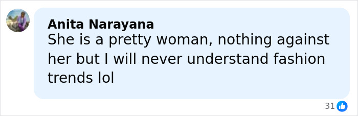 Comment from Anita Narayana discussing fashion trends in relation to Millie Bobby Brown fans comparing past Fallon appearances.