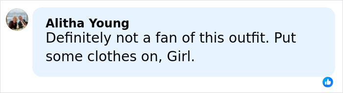 Comment by Alitha Young criticizing an outfit, related to Millie Bobby Brown fans discussing past Fallon appearances.