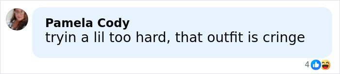 Commenter Pamela Cody criticizing Millie Bobby Brown&rsquo;s outfit, discussing fan reactions to her adult look.