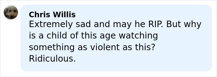 Comment by Chris Willis expressing sadness over a schoolboy, 12, losing his life after a Squid Game prank.