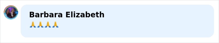 Comment by Barbara Elizabeth with multiple praying hand emojis on a light blue social media message bubble.