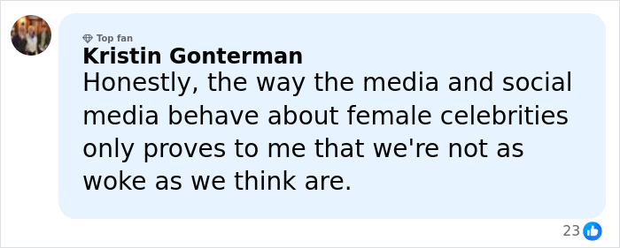 Kristin Gonterman commenting on female celebrities and media behavior amidst Millie Bobby Brown plastic surgery rumors.