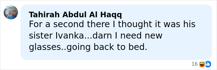 Comment by Tahirah Abdul Al Haqq humorously mistaking someone for Ivanka Trump while reacting to Donald Trump Jr.'s engagement news.