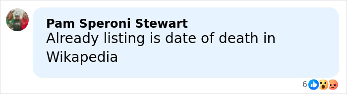 Pam Speroni Stewart commenting about date of death listing on Wikipedia in a social media post discussing Rob Reiner's daughter tragedy Pam Speroni Stewart commenting about date of death listing on Wikipedia in a social media post discussing Rob Reiner's daughter tragedy