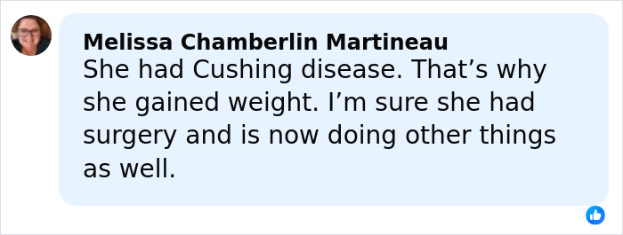 Comment discussing Amy Schumer&rsquo;s dramatic weight loss and speculation about her health condition and surgery.