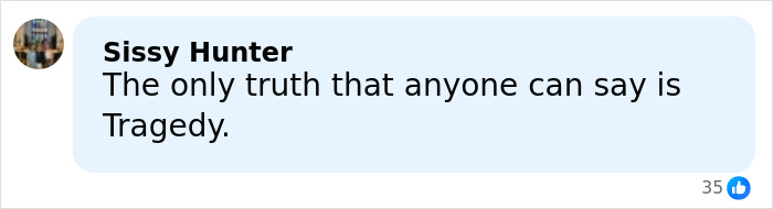 Comment by Sissy Hunter about tragedy, posted in a social media thread discussing Rob Reiner&rsquo;s son Nick tense moment.