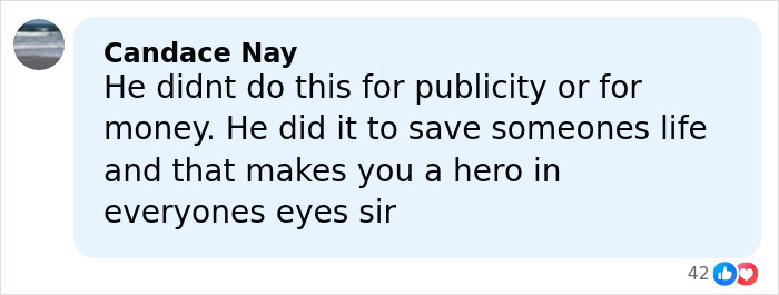 Screenshot of social media comment praising Bondi Beach hero for saving a life without seeking publicity or money.