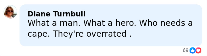 Comment by Diane Turnbull praising Bondi Beach hero for confronting attacker, emphasizing heroism without need for a cape.