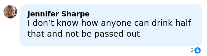 Comment from Jennifer Sharpe expressing disbelief about drinking a large amount without passing out, related to cruise passenger incident.