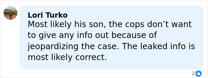 Comment discussing the son as person of interest in Rob Reiner and wife's grisly LA home case.