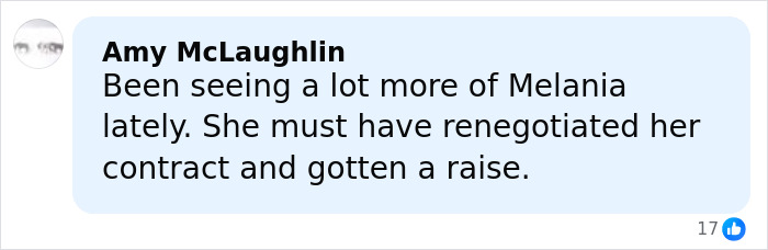 Comment from Amy McLaughlin speculating about Melania's increased appearances and contract renegotiation. Comment from Amy McLaughlin speculating about Melania's increased appearances and contract renegotiation.
