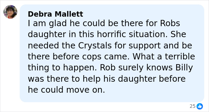 Comment expressing support for Rob Reiner’s daughter and Billy Crystal’s presence after tragic crime scene visit. Comment expressing support for Rob Reiner’s daughter and Billy Crystal’s presence after tragic crime scene visit.
