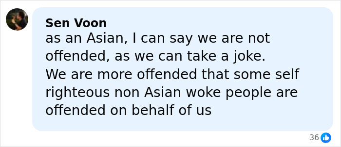 Comment from Sen Voon discussing reactions to a racist gesture involving Miss Finland and social media backlash.