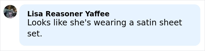 Comment text on a light blue background mentioning a satin bed sheet set in a casual online discussion.