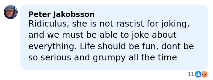 Comment from Peter Jakobsson defending a beauty queen involved in a racist gesture controversy linked to Japan government actions.