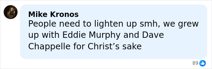Comment from Mike Kronos discussing comedians Eddie Murphy and Dave Chappelle in reaction to controversy around Jurassic World star BD Wong.