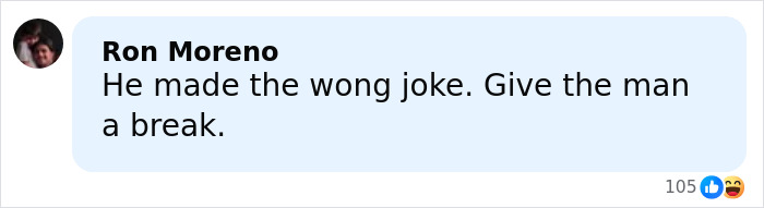 Screenshot of a social media comment discussing BD Wong&rsquo;s controversial joke and public apology over a racist remark.