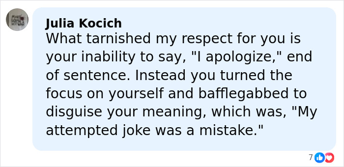 Comment from Julia Kocich criticizing BD Wong&rsquo;s apology over a racist comment intended as a joke.