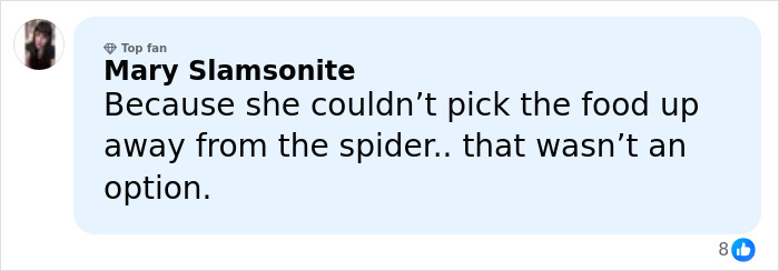 User comment by Mary Slamsonite explaining bizarre excuse for pepper-spraying food during DoorDasher arrest incident. User comment by Mary Slamsonite explaining bizarre excuse for pepper-spraying food during DoorDasher arrest incident.