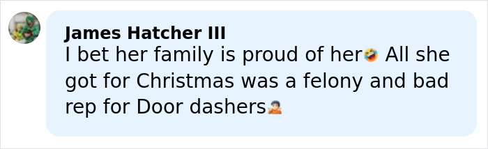 Social media comment criticizing DoorDasher arrested for pepper-spraying food, mentioning negative reputation for DoorDashers. Social media comment criticizing DoorDasher arrested for pepper-spraying food, mentioning negative reputation for DoorDashers.