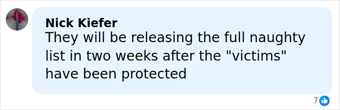 Comment from Nick Kiefer discussing the release of a full naughty list amid outrage over Trump bad Santa comments.