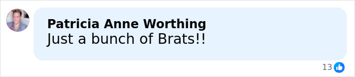 Facebook comment by Patricia Anne Worthing saying Just a bunch of Brats relating to fans' reaction about Kim Kardashian's Christmas card failure.