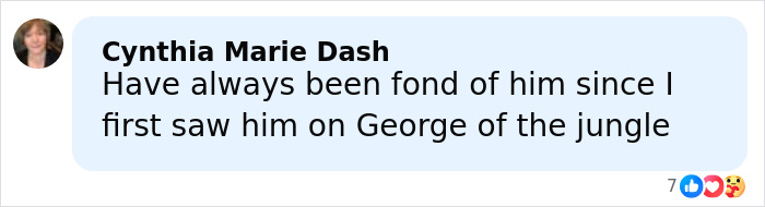 Comment from Cynthia Marie Dash expressing admiration for Brendan Fraser since George of the Jungle, reflecting on his career after Oscar.