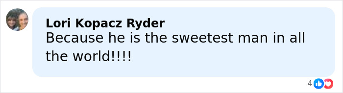 Comment by Lori Kopacz Ryder expressing admiration and calling Brendan Fraser the sweetest man after his Oscar victory.