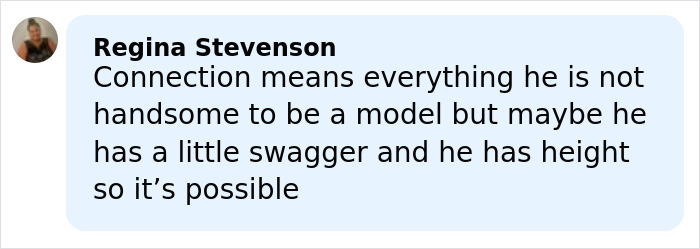 Comment from Regina Stevenson discussing opinions on modeling potential related to Heidi Klum&rsquo;s son and model material debate.