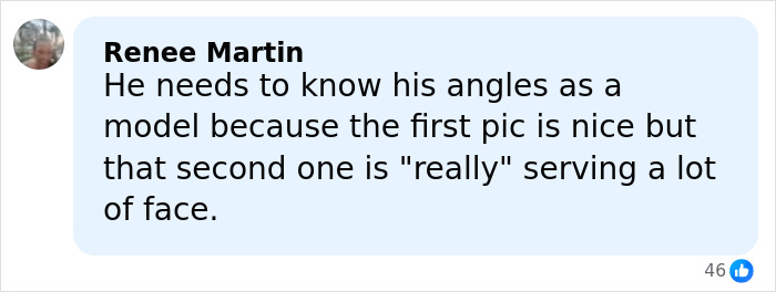 Comment from Renee Martin criticizing modeling angles and face presentation in photos related to Heidi Klum and her son.