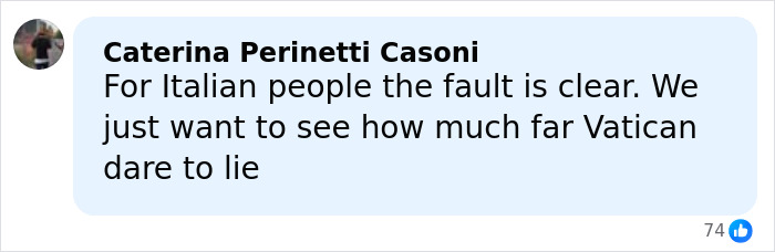 Comment by Caterina Perinetti Casoni expressing suspicion about Vatican lies related to the Vatican Girl cold case.