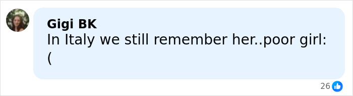 Comment from user Gigi BK expressing sorrow about the decades-old Vatican Girl cold case that still resonates in Italy.