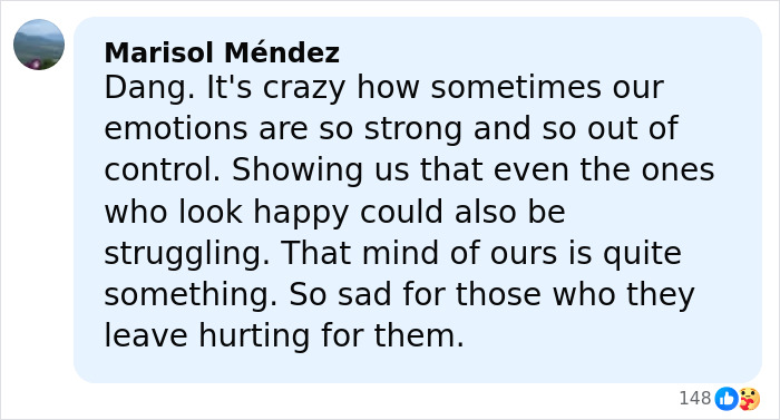 Screenshot of a Facebook comment about strong emotions and hidden struggles related to a cheerleader&rsquo;s case and phone clue.