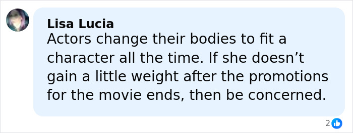 Comment about actors changing their bodies for roles, expressing concern about weight after movie promotions end.