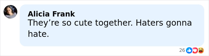 Alicia Frank comment saying they are cute together and haters gonna hate on Timoth&eacute;e Chalamet's red carpet look.