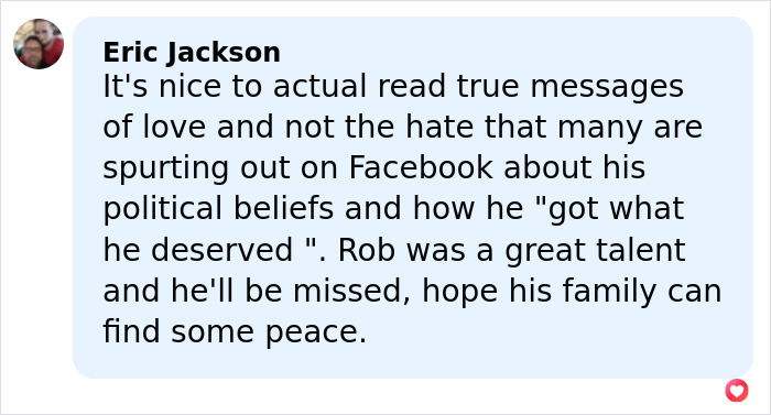 Comment praising Rob Reiner&rsquo;s talent and mourning his passing shared on Facebook amid Hollywood discussions.