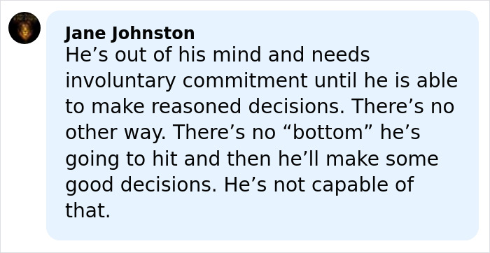 Screenshot of a social media comment discussing Tylor Chase&rsquo;s hospitalization and concerns about his mental state and decisions.