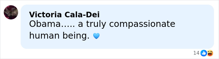 Comment praising Michelle Obama as a compassionate human being in a social media post with blue heart emoji. Comment praising Michelle Obama as a compassionate human being in a social media post with blue heart emoji.