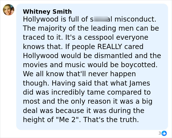 User comment discussing James Franco's experience and lessons learned since being cast out of Hollywood. User comment discussing James Franco's experience and lessons learned since being cast out of Hollywood.