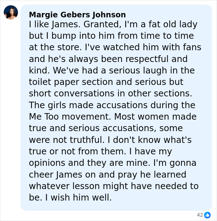 Comment by Margie Gebers Johnson sharing personal encounters with James Franco and reflecting on lessons learned since being cast out of Hollywood. Comment by Margie Gebers Johnson sharing personal encounters with James Franco and reflecting on lessons learned since being cast out of Hollywood.