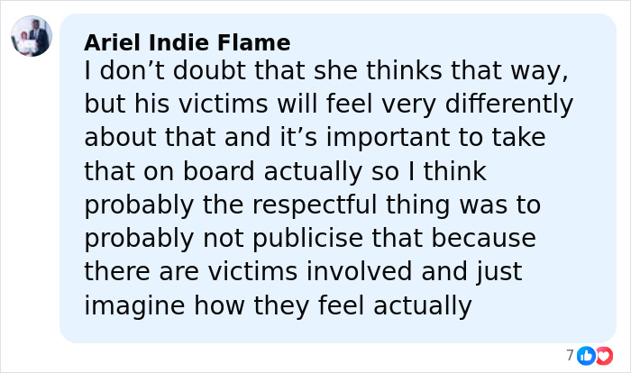Facebook comment discussing victims' feelings in response to Dame Judi Dench's defense of Harvey Weinstein sparking outrage. Facebook comment discussing victims' feelings in response to Dame Judi Dench's defense of Harvey Weinstein sparking outrage.