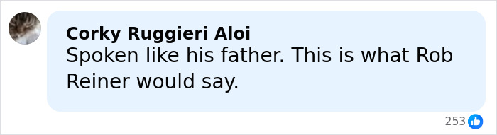 Comment mentioning Rob Reiner and his children reacting after brother Nick gets charged in a social media post. Comment mentioning Rob Reiner and his children reacting after brother Nick gets charged in a social media post.