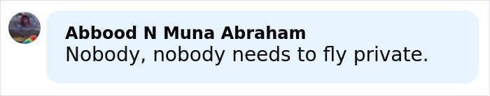 Screenshot of a social media comment warning against flying private before Greg Biffle's wife sent harrowing text.