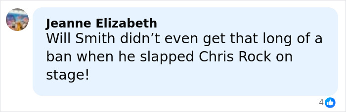 Comment discussing Richard Gere banned from the Oscars for two decades in a social media post.